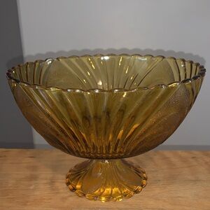 Vintage Brockway Nouveau Amber Glass Pedestal Fruit Bowl